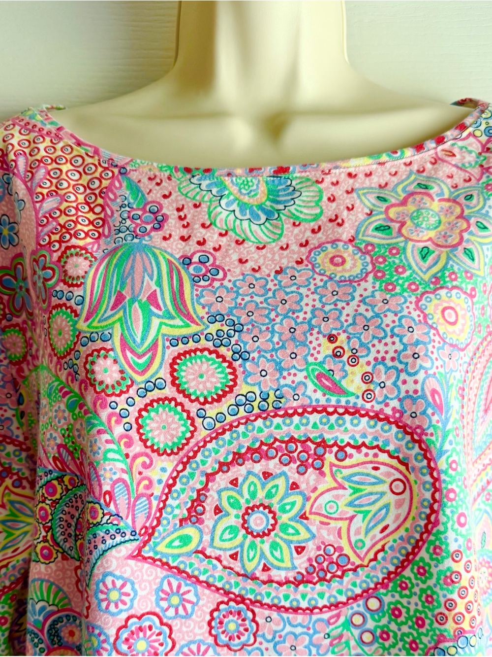 Talbots Bateau Neck Dreamy Paisley 3/4 Sleeve Cotton Tee - Picture 3 of 7